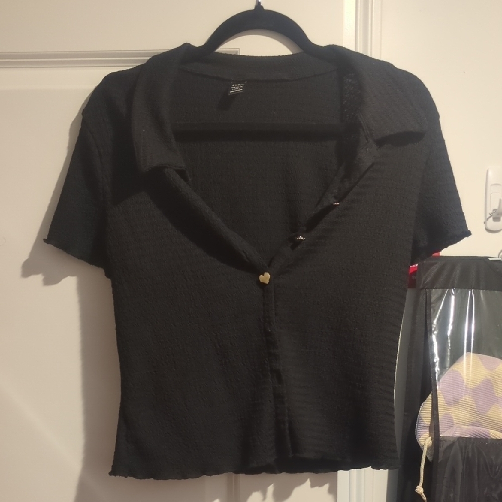 SHEIN Black Short Sleeve Button Down Shirt